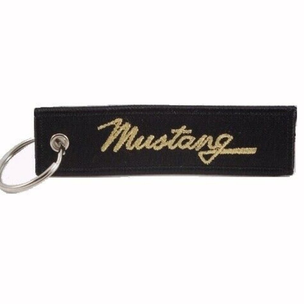 Ford Mustang Black-Gold Key Chain Fob Embroidered - NEW